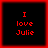 Four identical square with red borders display the text "I love Julie" in red pixelated font on black backgrounds