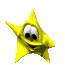 Yellow star-shaped character with cartoon eyes and mouth in various poses against gray background.