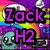 Pixelated image with vibrant background and text elements including 'Zack', 'H2', '100%', and 'wierd' on left, partial food item on right.