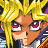 Pixelated anime character with spiky yellow hair and purple eyes, next to black background with silver text.