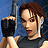 Pixelated 48x48 static icon of a woman with brown hair holding a large silver gun, wearing a dark sleeveless top against a blue background.