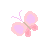 Pixelated pink butterfly with light purple wing centers and antennae, shown in five distinct poses against a gray background.