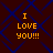 Dark brown background with blue diamond-shaped pattern, four identical orange text blocks reading "I LOVE YOU!!!" arranged in a layout