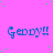 A static image with a bright pink background featuring repeated blue text 'Geddy!!' and scattered green dots.