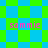Pixelated text 'sommie' in pink appears over a green and blue checkered background with diamond-shaped patterns.