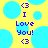 Yellow background with light blue circles; blue text reads '<3 I Love You! <3' with '<3' symbols above and below the phrase.