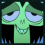 Four pixelated show a green-skinned cartoon character with light blue eyes and black hair, displaying different facial expressions including smiling, squinting, and showing teeth