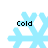 Four distinct light blue snowflake icons arranged in a , each with the word "Cold" overlaid in black pixelated text