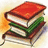 Stack of three books with red, green, and brown covers on a light background; bold black text reads 'School...', 'lets go burn it down...', and 'Muhaha... >:)' on solid red