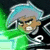 Pixelated character with light blue hair and black outfit on green background, text "DP ROCKS!" on cyan and purple backgrounds.