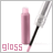 Animated sequence of a pink lip gloss tube with black cap and silver applicator, displayed against white background with 'gloss' text below.