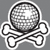 A pixelated icon with a white skull and crossbones outline on a gray background, featuring a disco ball texture on the skull.