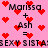 Pixelated pink background with red heart symbols, black text reading 'Marissa + Ash = SEXY SISTAS' repeated twice.