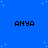 Blue background with light blue dots and repeated black text 'ANYA' in a pattern, partially cropped on the right side