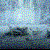 Pixelated static image with gradient of light blue, purple, and green hues forming an abstract pattern against a darker lower section.