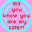 Four identical pixelated text on pink background with cyan concentric circles, each displaying red text "did you know you are my LIFE?!"