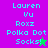 Pixelated text and star icons on split background with color variations