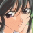 Anime-style character face with dark hair and light skin, next to pixelated text on a black background.