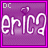 Purple background with pink border displays 'erica' text in white outline font, featuring a heart symbol above the 'r', with three distinct animation states showing varying opacity and glow effects.