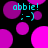 Pixelated icon with cyan text 'abbie!' and ': -)' over black background with shifting purple and magenta circles.