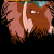Pixelated image of a brown dog with closed eyes and a white paw raised, set against a black background with a green and blue top border.