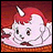 Pixelated image of a white unicorn with red hair and a single horn, sitting on a plate against a red and orange gradient background, with "AnimeIM" and "com" text on the right.