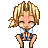 Pixel art contact sheet of a blonde anime-style character in school uniform performing sequential animation frames with varying eye expressions and pose details.
