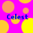 A static image with a bright pink background featuring overlapping yellow and orange circles, with the word "Celest" in blue text repeated four times.