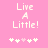 Pink background with pixelated text "Live A Little!" and five heart symbols below, two versions of the icon show different heart symbol states.