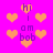 Pixelated animation with repeating orange hearts and purple text 'hi i am bob' on a bright pink background.