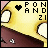 Pixelated yellow character with white eyes and brown lower face, featuring black text 'PON AND ZI' and a heart symbol that changes from solid to outline.