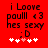 Red background with black pixelated text reading 'i Love paulll <3 hes sexy :D' and five white plus signs below, one pink heart symbol replacing the third plus sign.