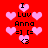 Red background with pink heart shapes and black text reading "I Luv Anna =] [=" with a smiley face symbol.