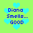 Pixelated blue text reads "Diana Smells... GOOD" on a bright green background with light blue heart shapes.