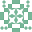 A static pixel art design featuring a symmetrical green and white pattern with four corner elements and a central floral-like motif.