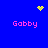 Blue background with four pink 'Gabby' text blocks and three yellow pixelated symbols: a heart, a starburst, and a scattered dot cluster.