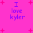 A bright pink background with four identical text blocks reading "I love kyler" in purple, surrounded by red plus signs and small dots.
