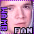 Pixelated face with purple border, vertical text on left and bottom right, horizontal text at bottom center.