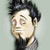 Pixelated static image of a person with dark tousled hair, light skin tone, and neutral expression wearing dark clothing against plain background.