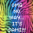 Pixelated text reads "OMG NO WAY... IT'S SAMI!!!" over a multicolored gradient background with green, blue, purple, and pink hues.
