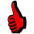 Animated contact sheet of a red thumbs-up icon with black outline, showing multiple frames including side views and rotation effects.