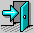 Pixelated teal door with white doorknob opens inward, revealing a light blue arrow pointing right, then closes while arrow shrinks and moves left.