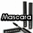 A static collage of makeup products with text labels: mascara, eyeshadow, and makeup.