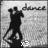 Black-and-white silhouette of two figures dancing, with 'dance' text above and 'x3' below on a textured background.