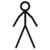 Three stick figures with circular heads and straight limbs, two standing on white background, one partially obscured by gray rectangle.