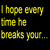 A 4-frame animated contact sheet showing yellow text on a black background with sequential changes in visible phrases and punctuation.