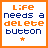 Six animated frames of a pixel art contact sheet showing the phrase "Life needs a delete button" in different color schemes with small stars below each text block.