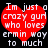 Red heart-shaped icon with white pixelated text reading "Im just a crazy gurl who loves ermin way to much" on black background.