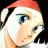 Pixelated close-up of a character's face with red hair and blue eyes against black background, likely from an anime-style buddy icon.