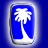 Static pixel art icon featuring a white palm tree on blue background within rounded rectangular frame with gradient border.